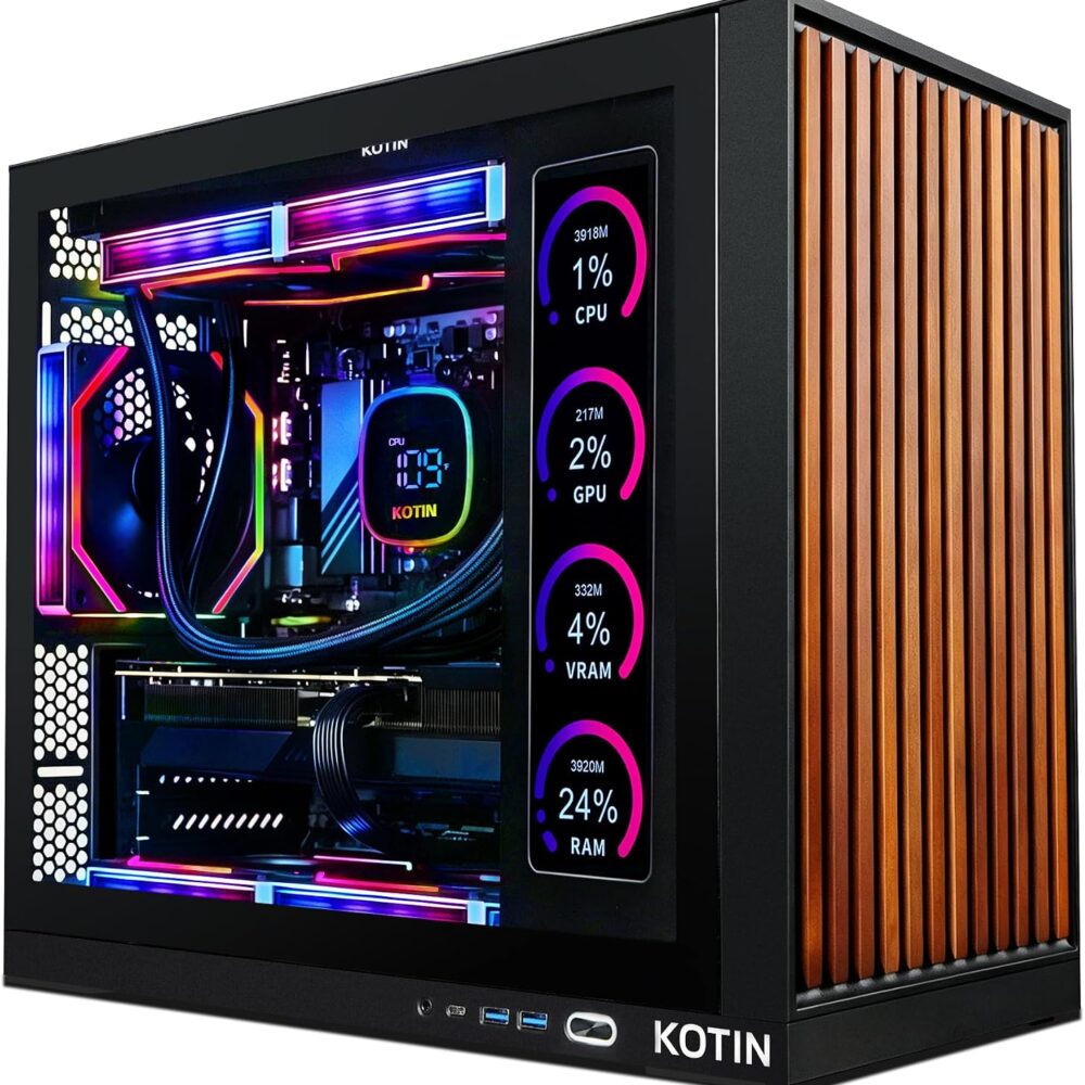 KOTIN Prebuilt Gaming PC RTX 5070 12GB, Ryzen 7 9700X, 32GB DDR5, 1TB SSD | 11.3in Smart Display, 850W 80+ Gold PSU, 360mm Liquid Cooler, WiFi 7, 1440p 4K ARGB Windows 11 Gaming Desktop Computer
