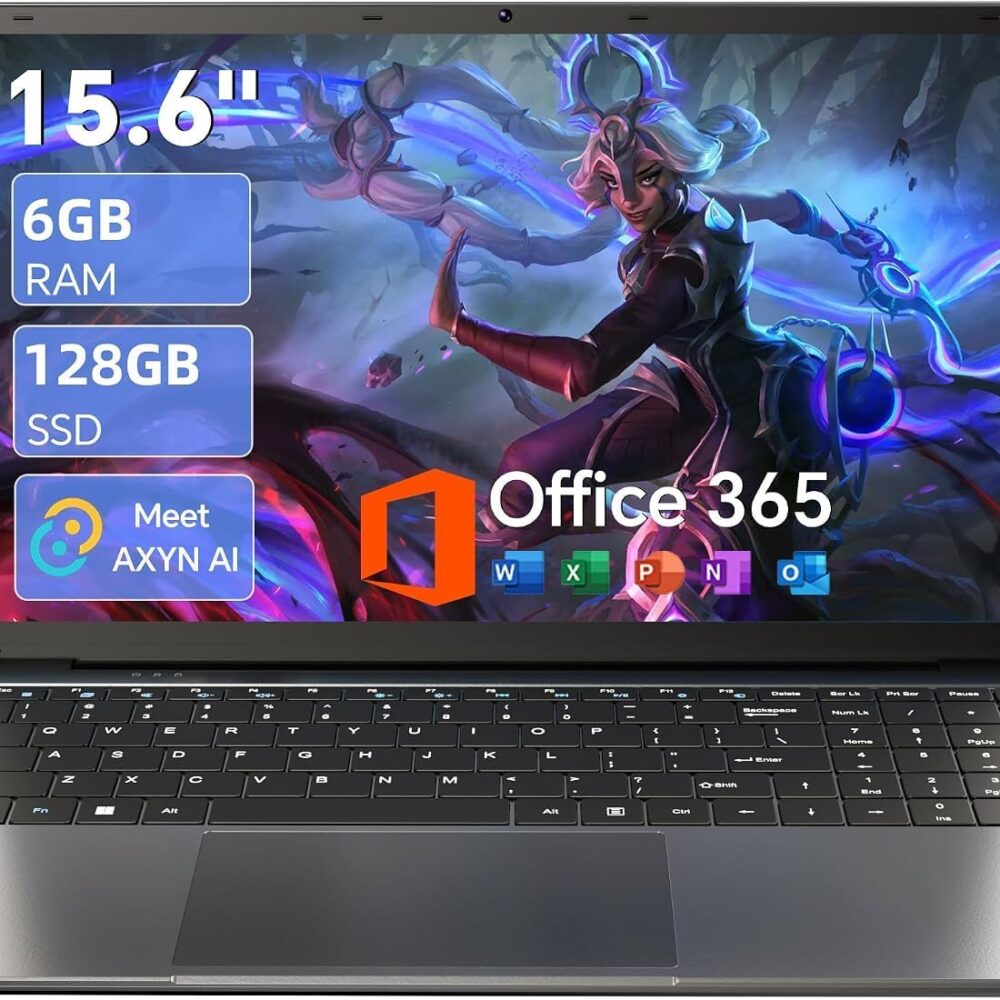 15.6" AI Laptop with Office 365, 6GB RAM 128GB SSD, Win 11 Laptops | 7000mAh Battery, IPS FHD, 180°Viewing, Quad-Core Processor, Type-C, WiFi 5, Portable Thin Business Student Laptops