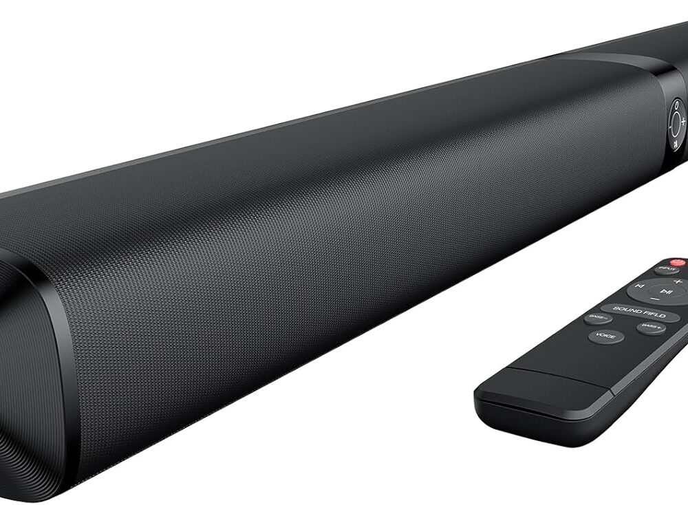 Sound Bar for Smart TV, Soundbar with Bluetooth/ARC/Opt/AUX Connect, Auto Volume Boost, 3 Equalizer Modes, 2 in 1 Detachable Soundbar for TV/PC/Gaming/Projectors